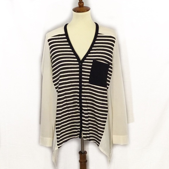 HOMMAGE Tops - HOMMAGE ASYMMETRICAL HEM LONG SLEEVE STRIPE BLOUSE
